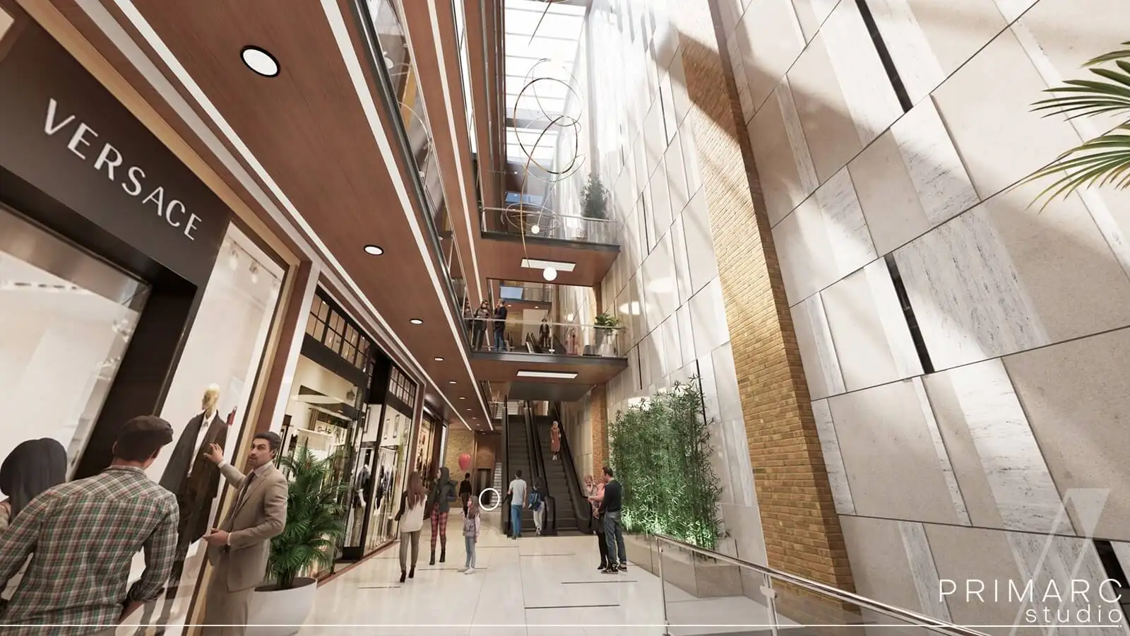 A commercial mall atrium designed by Primarc Studio, showcasing the scale and depth provided by virtual reality in architecture.